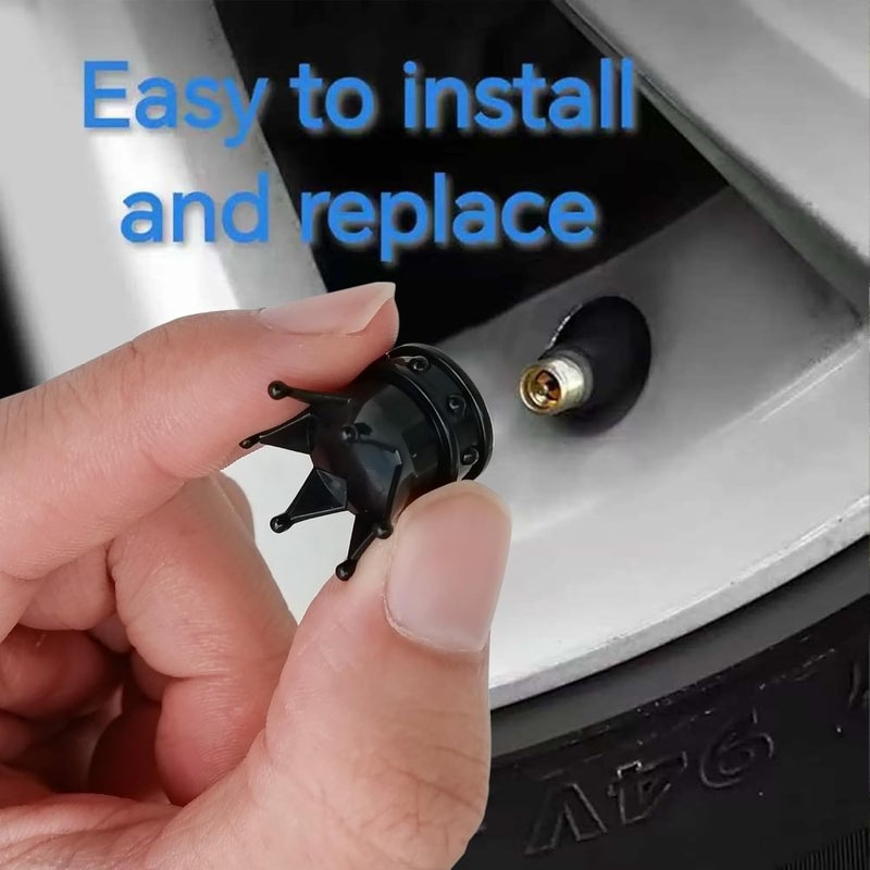 DENEST Tire Valve Stem Caps with Sealing Ring for Car, Motorbike, Trucks, Bike, Bicycle, Black (Crown) - Image 5
